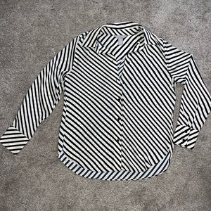 H&M White/Black Striped Blouse